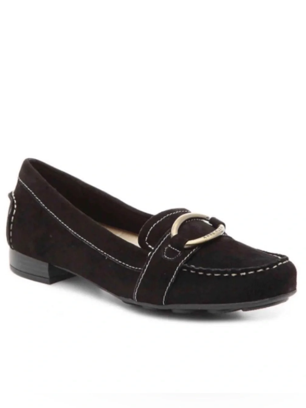 Anne Klein Suede Hanya Loafer Black Suede Leather Women’s Size 6 Flats Shoes